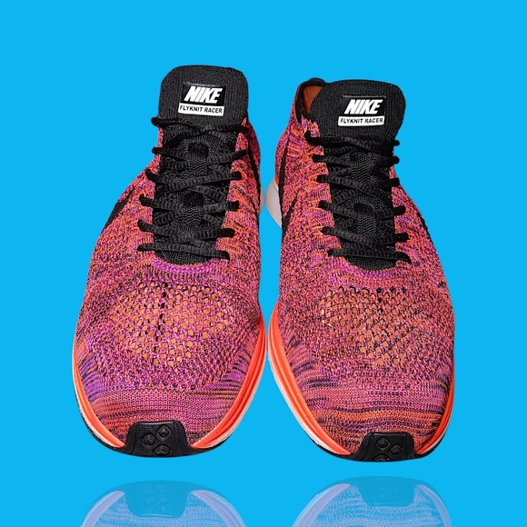 Nike Mens Flyknit Racer Running Shoe Sz 11 Acai Berry/Pink/Orange 526628-008 GUC - Picture 2 of 12